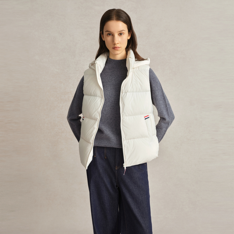 POLOWALK冬季新款加绒时尚气质保暖女士羽绒连帽马甲AH1W44400111