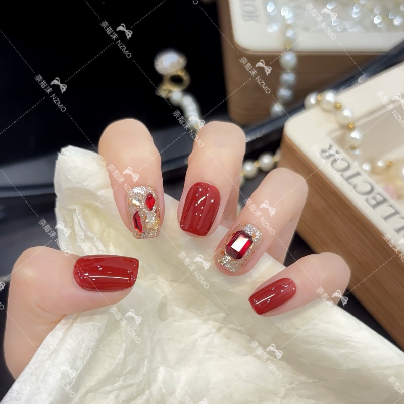 【红宝石】酒红碎钻穿戴甲红色显白爆闪美甲