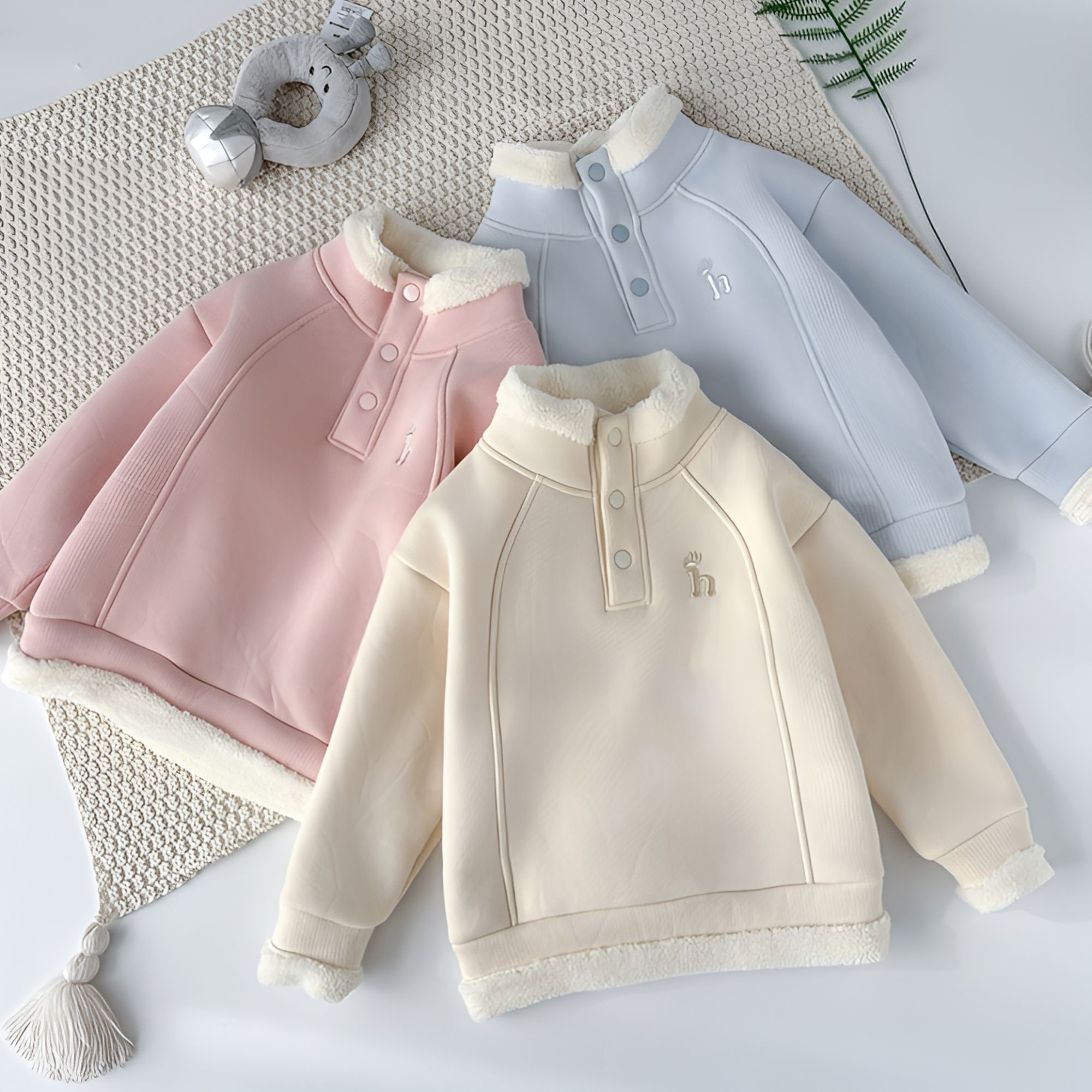 新款女童卫衣加绒加厚时尚百搭冬季保暖上衣洋气长袖立领排扣款