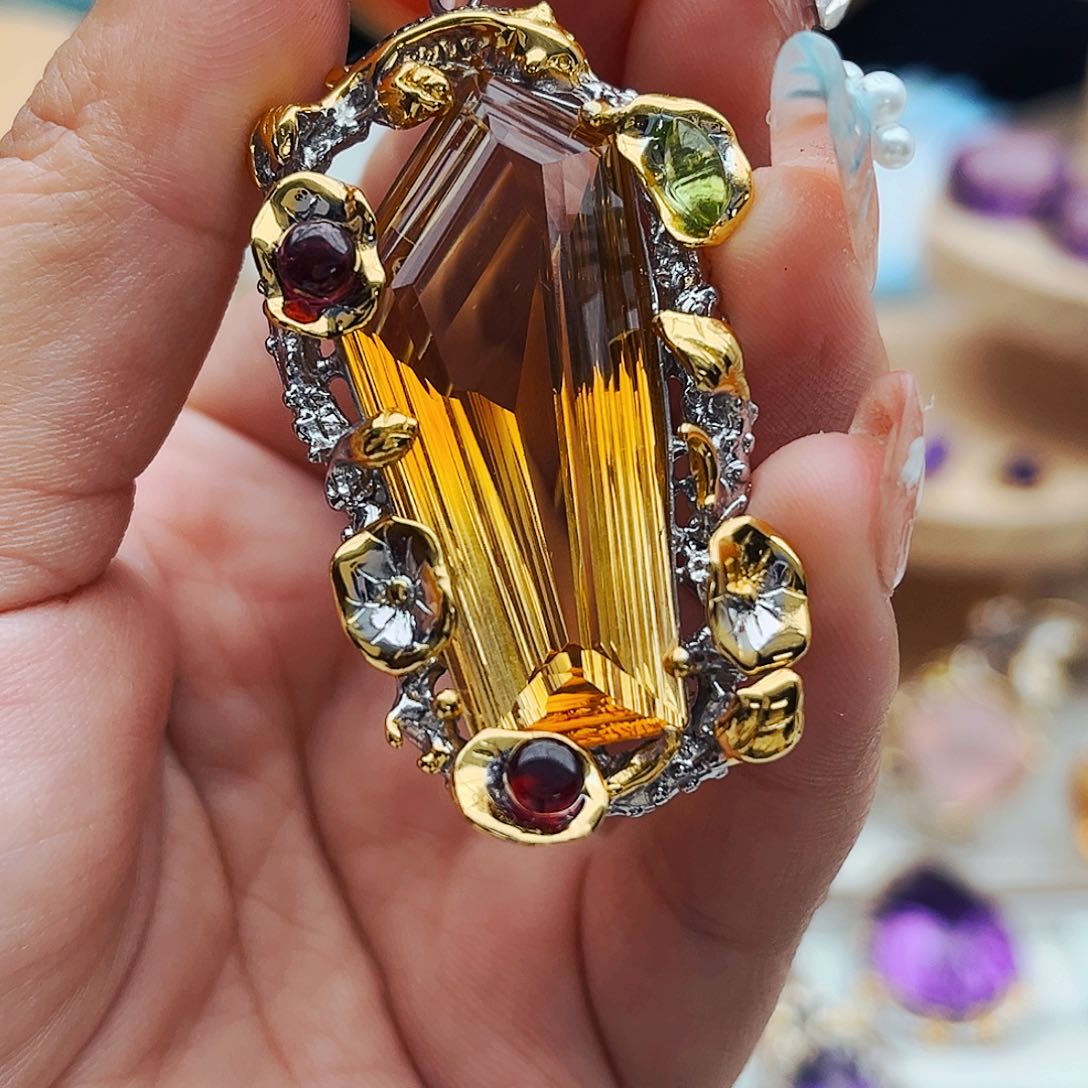 水晶吊坠银S925镶嵌天然