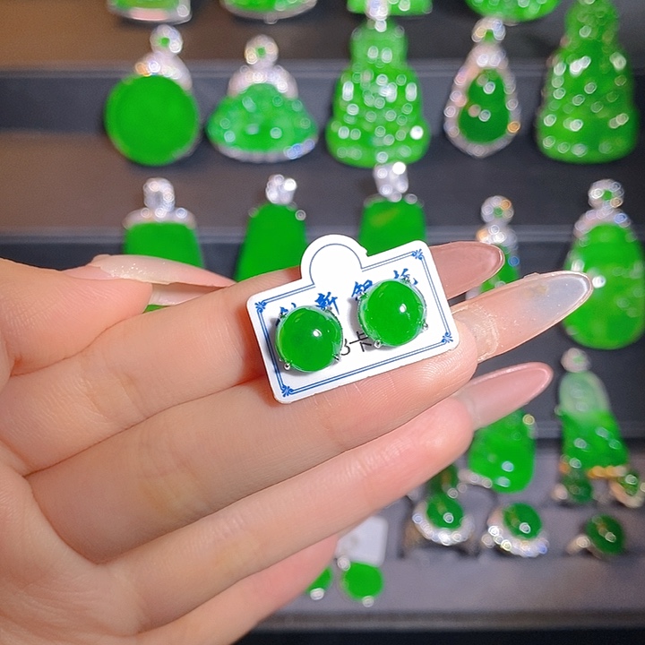 翡翠银S925镶嵌耳饰