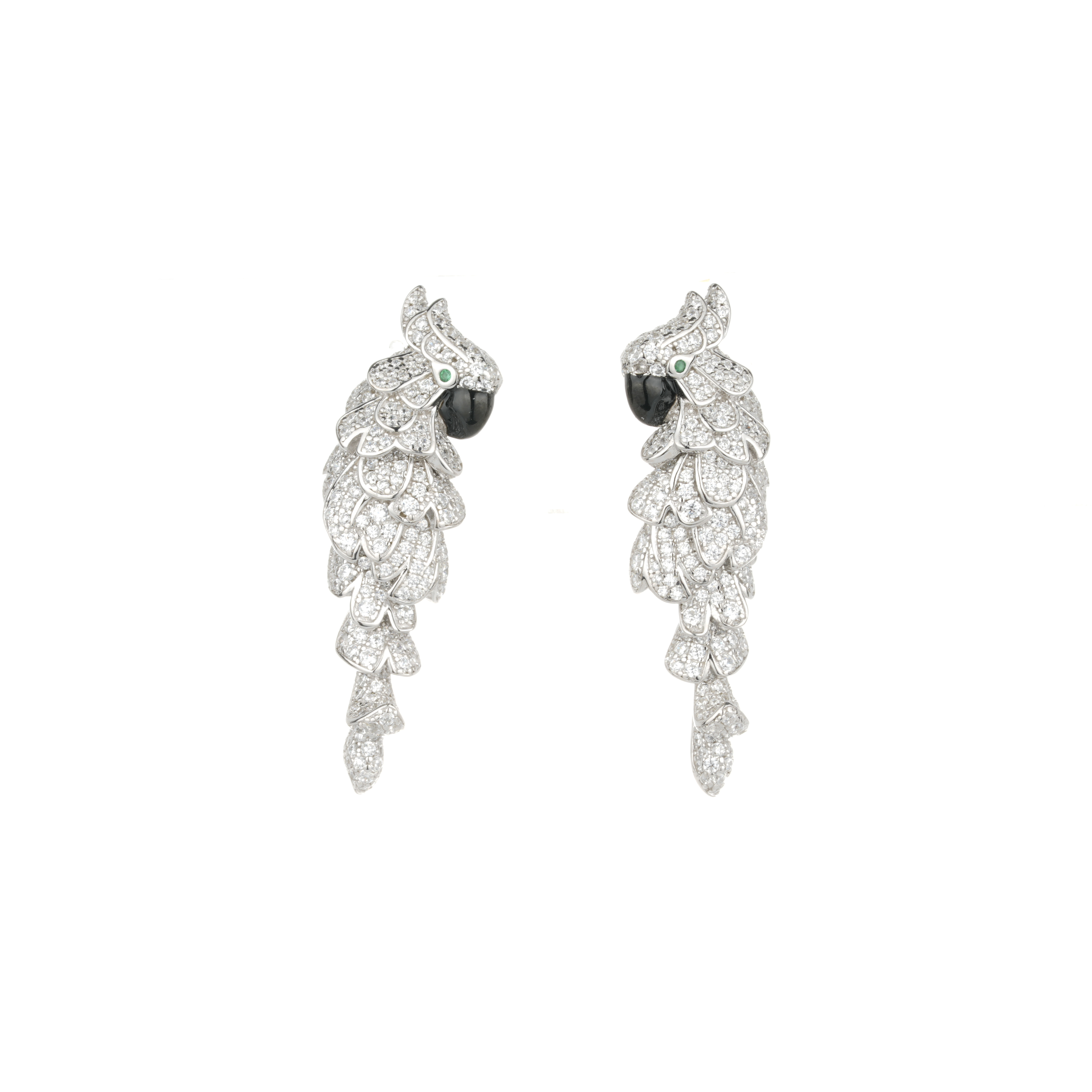 925银合成锆石耳饰 白色满钻鹦鹉百搭耳环0154