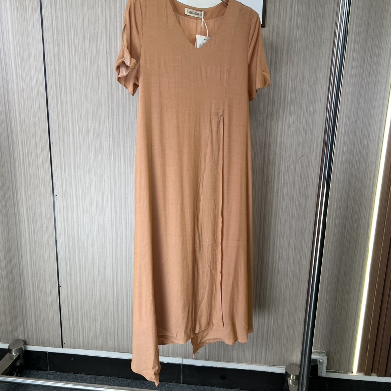 6221撤柜LD短袖连衣裙夏季新款中长款纯色长裙女装