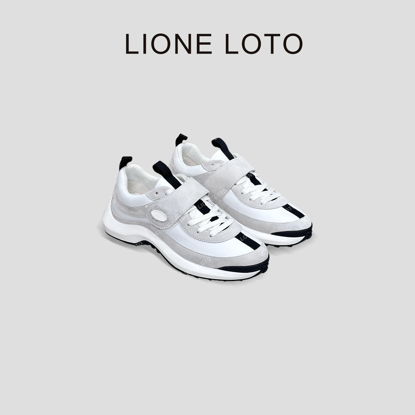 H家2025秋冬运动老爹鞋女英伦风复古魔术贴休闲小白鞋拼色情侣鞋