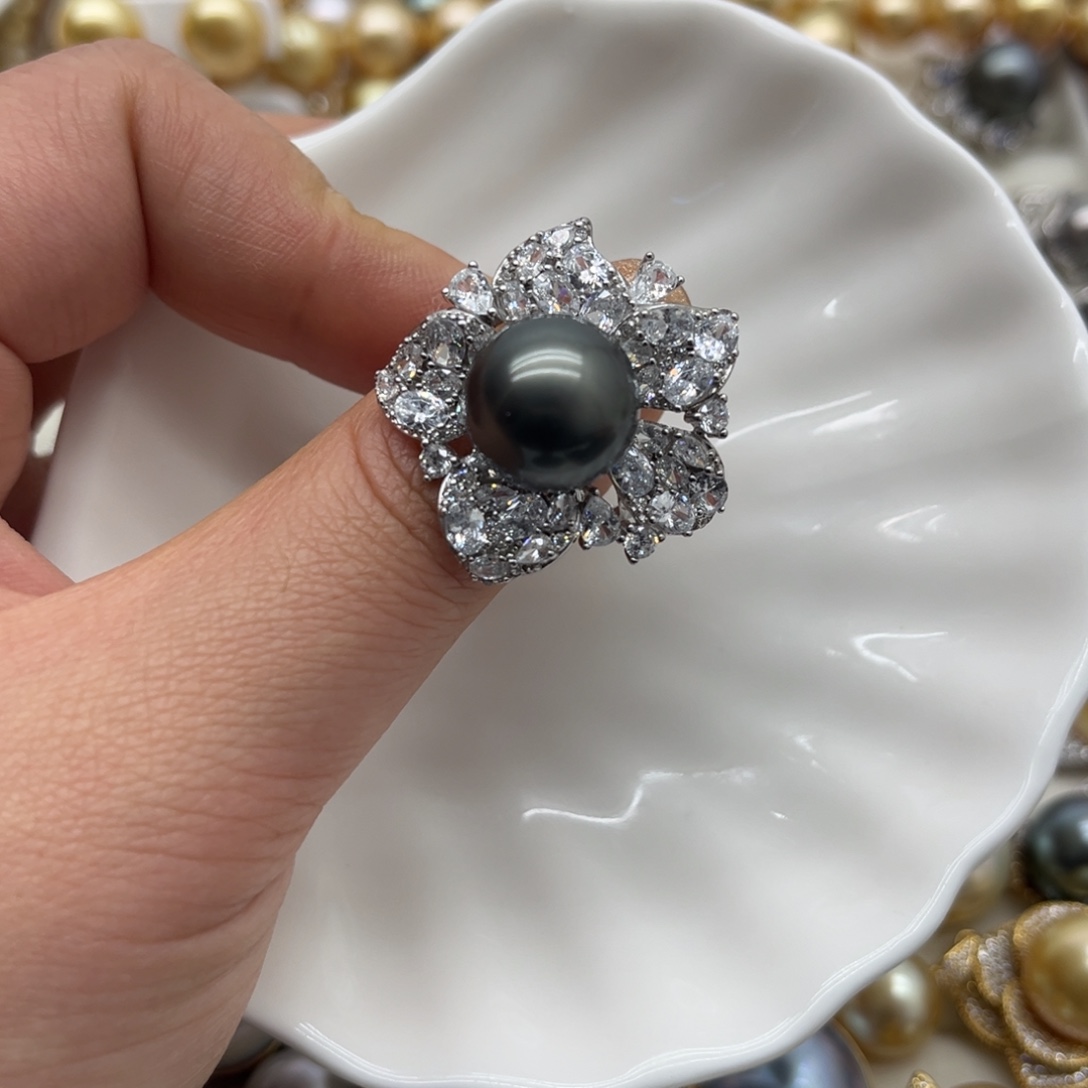 戒指银S925镶嵌海水珍珠