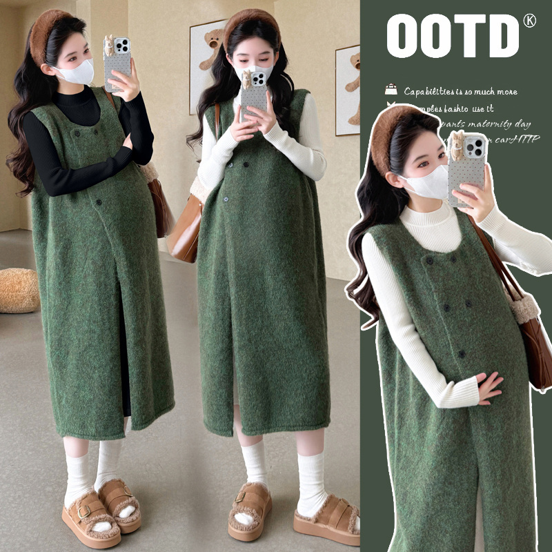 孕妇装女2025新款爆款洋气针织毛衣马甲裙半高领针织打底连衣裙