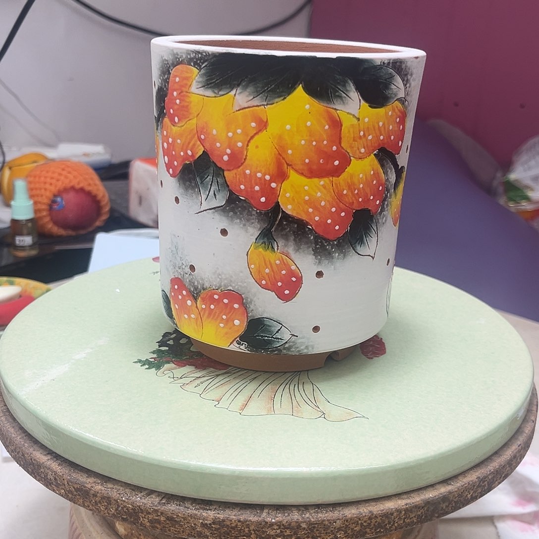 红陶口12高15景德镇纯手工手绘红桃艺高质多肉花盆