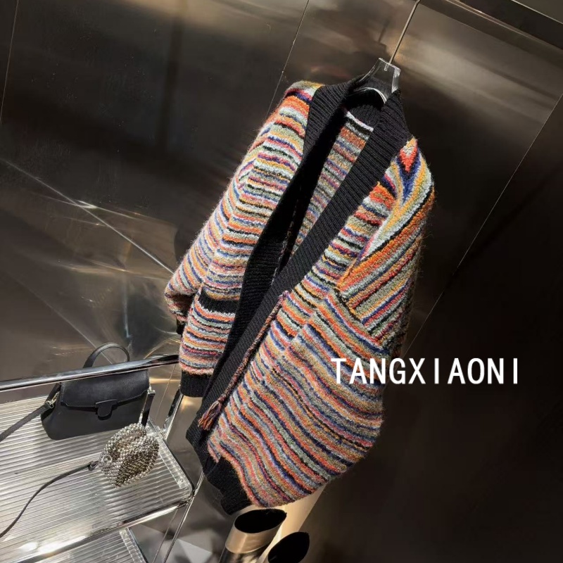 5店 订单出 手工版七彩大大棒针流苏开衫潮牌女装