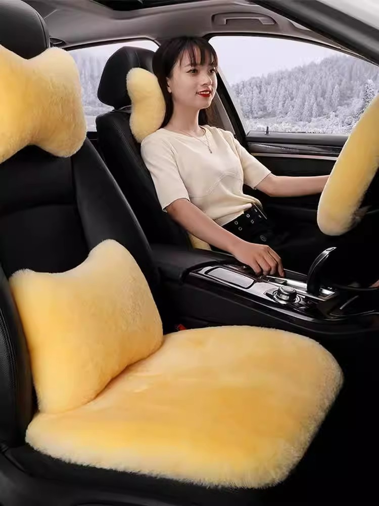 纯羊毛汽车坐垫冬季短毛真皮汽车座垫无靠背单片小三件套后排坐垫