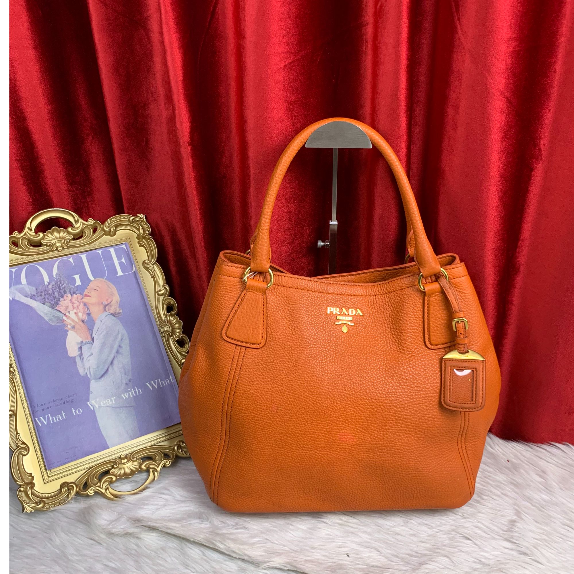 95新 Prada/普拉达 南瓜色手提包/AR10114114/4114