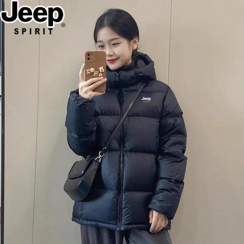 JEEPSPIRIT吉普男女款羽绒服冬季加厚面包服连帽黑色外套男女同款
