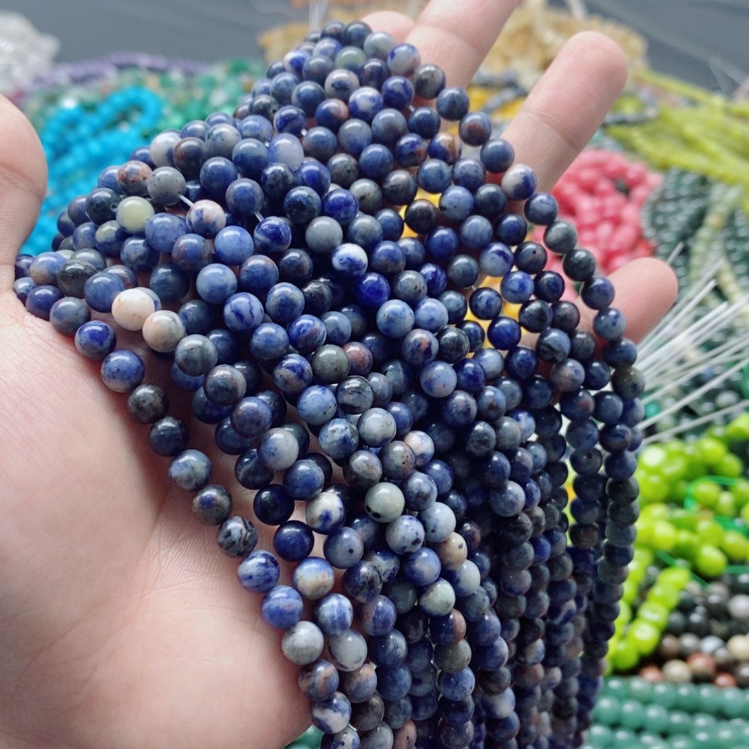 玛瑙/玉髓未镶嵌珠宝半成品一条天然6mm蓝纹圆珠A124