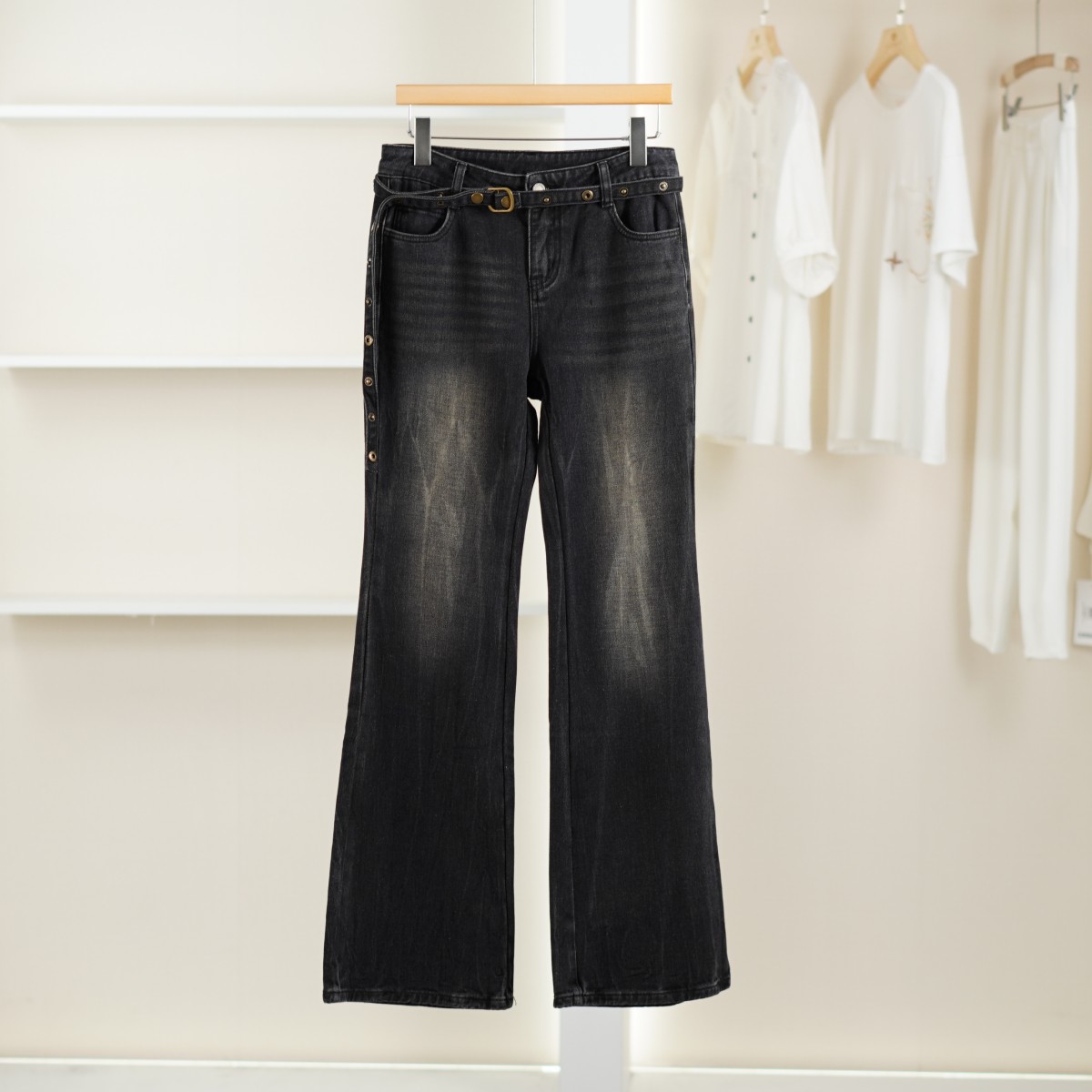 麦迪尚品【文M】511051101 春秋时尚修身微喇牛仔裤品牌女装折扣