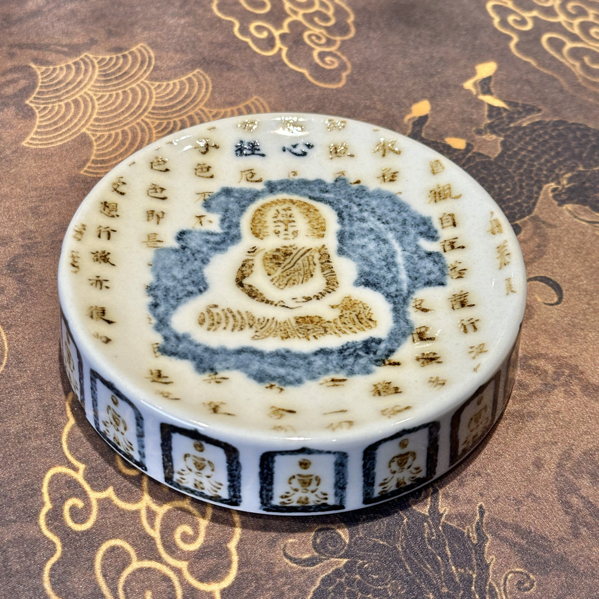 景德镇立勤堂手工手绘青花釉里金千佛两用款精美高档盖置可当香插