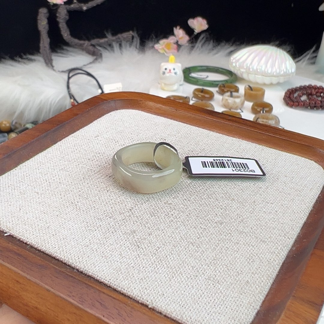 和田玉未镶嵌戒指w22飘紫晴水方圆16.0不退换