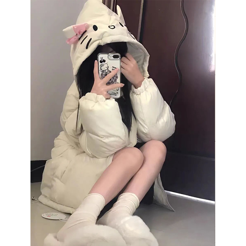 奶fufu甜美可爱凯蒂猫棉服外套女冬季新款学院风连帽加厚面包服潮