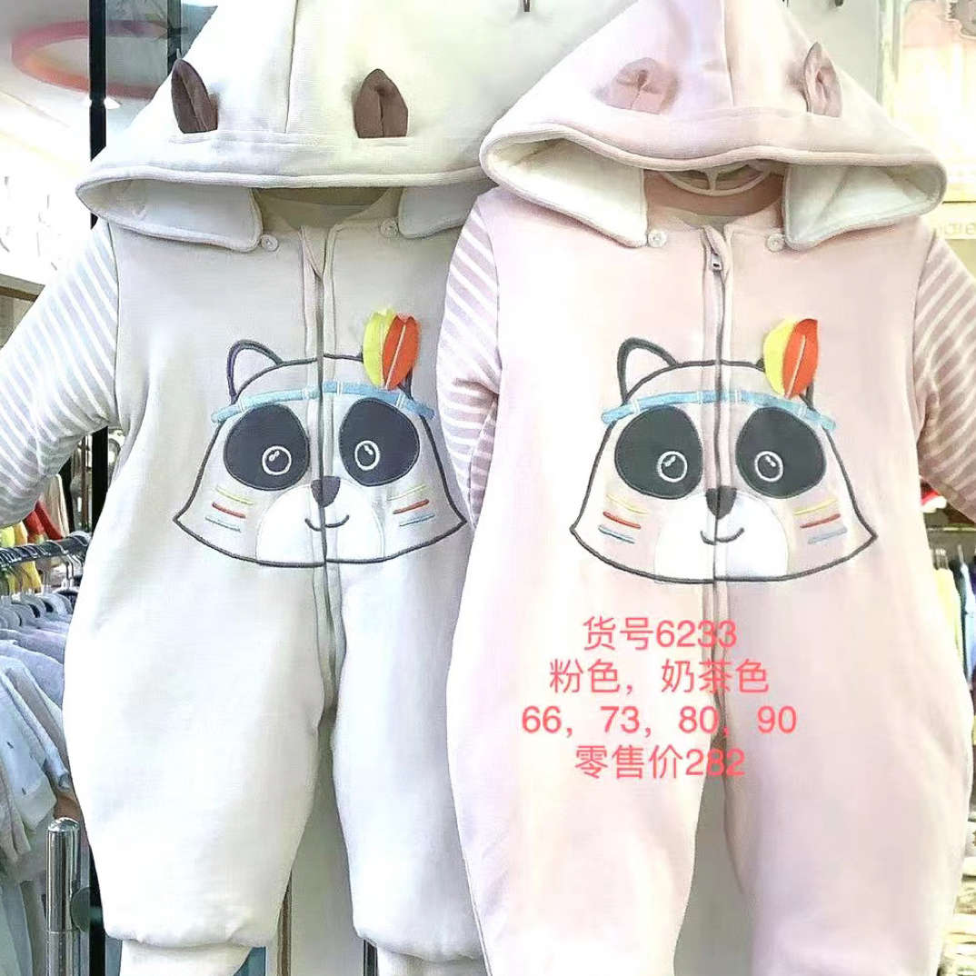 宝宝秋冬加厚外穿棉衣卡通风带拉链连帽连体婴儿纯棉服保暖哈衣