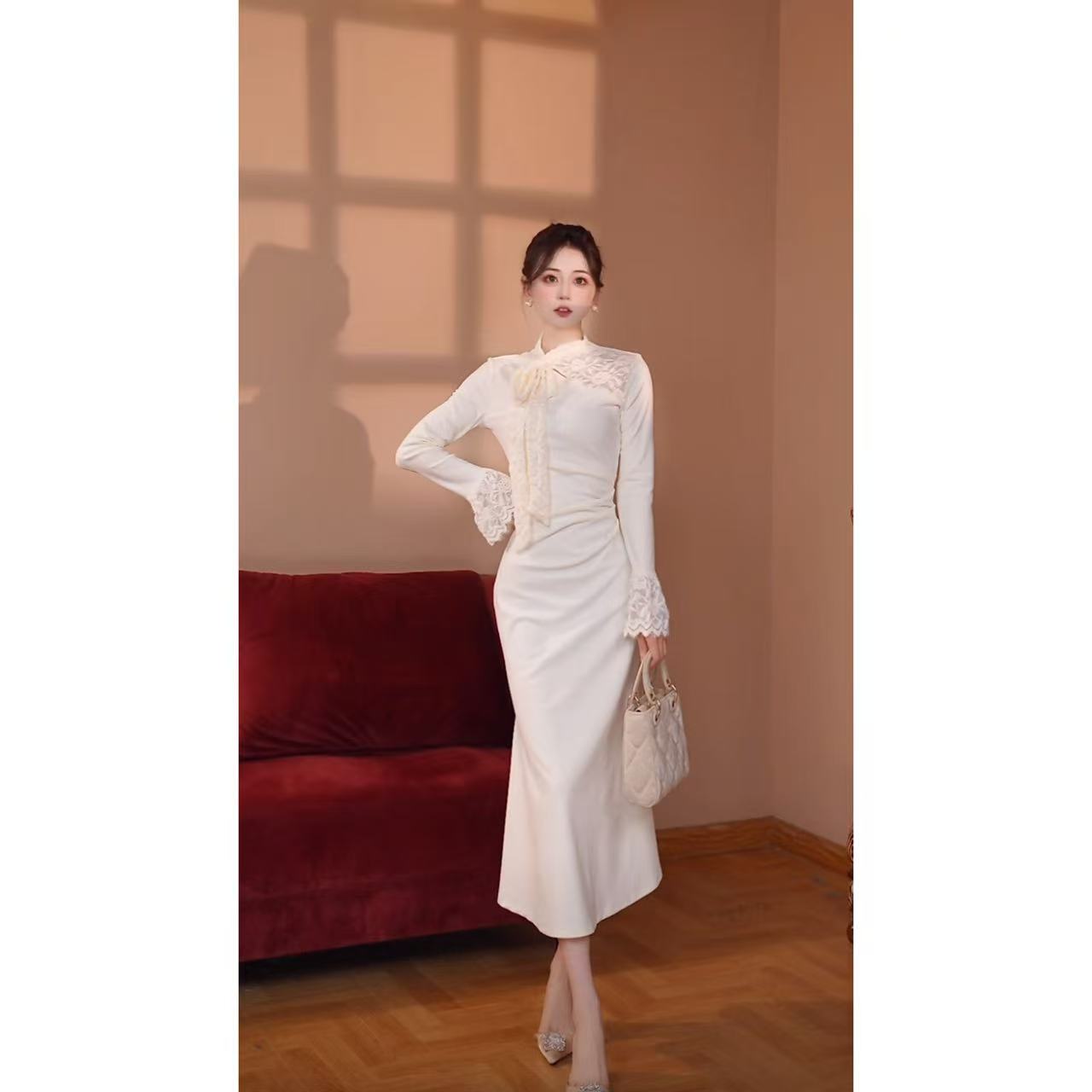 【瑞瑞定制】【无拉链】新款气质优雅法式收腰显瘦气质连衣裙女D4234