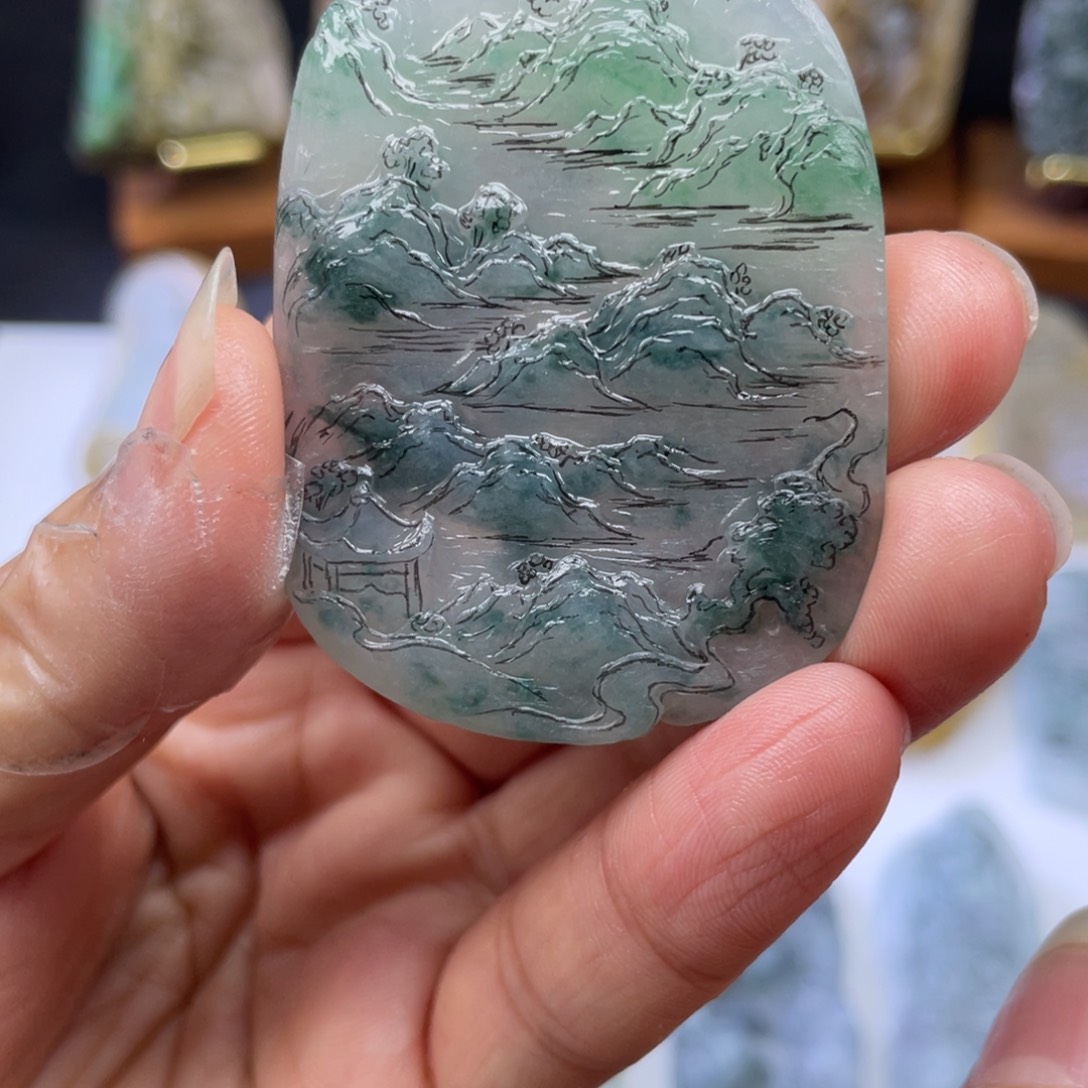 我***弟定制翡翠未镶嵌山水