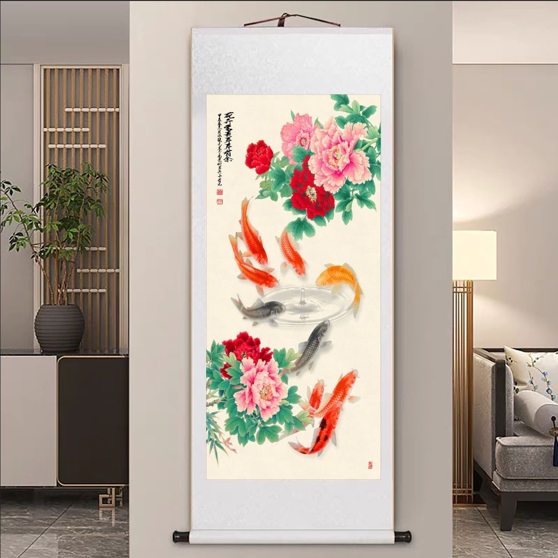 【现代高清微喷装饰画】富贵有余（宽62，高160）