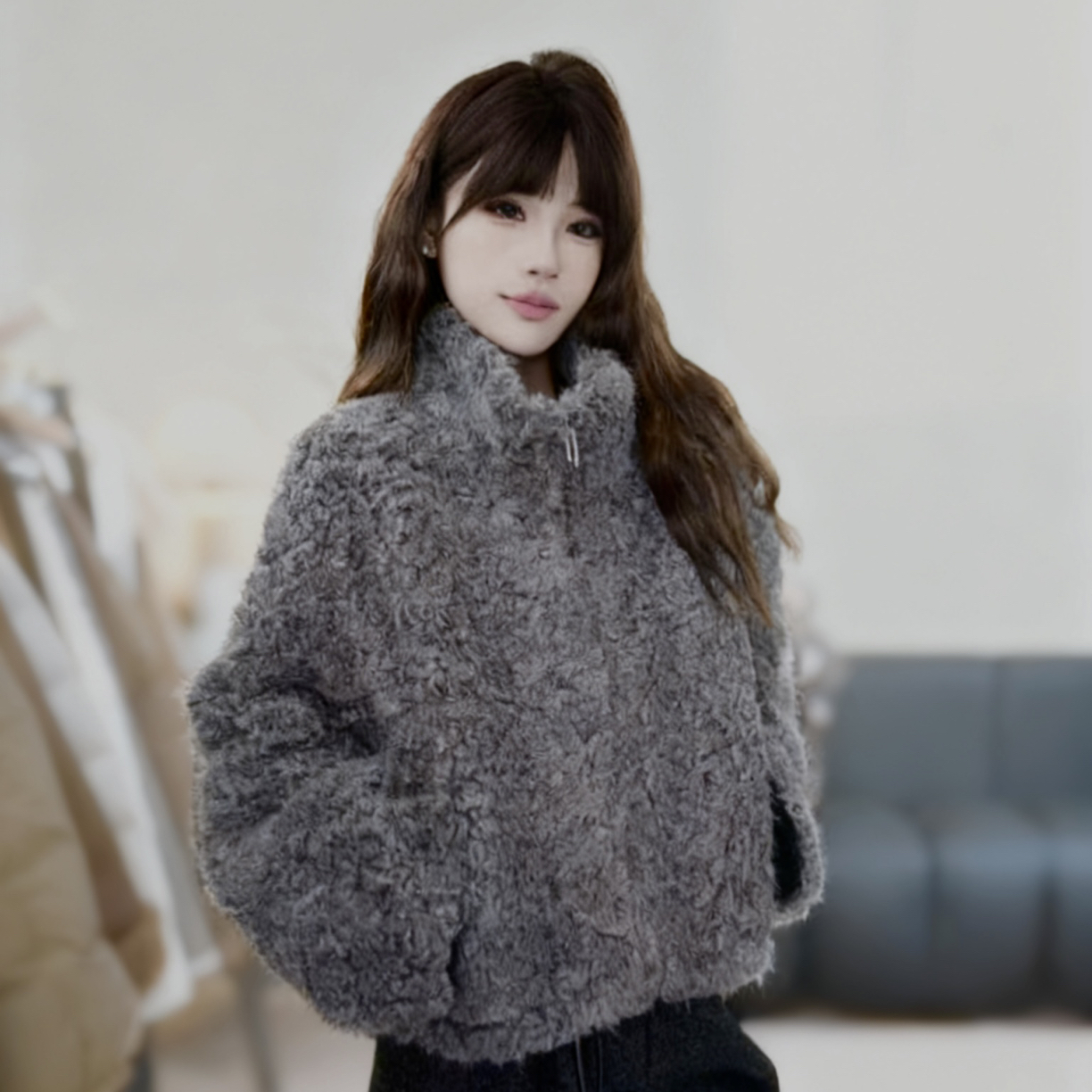 【送运费险】冬季高级感加绒保暖短款仿羊羔毛外套女