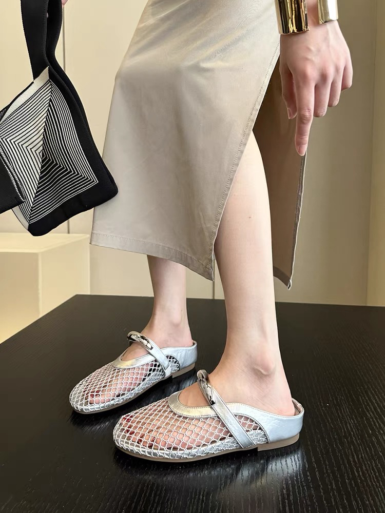 夏季甜气质~网纱镂空玛丽珍包头半拖鞋女穆勒鞋一脚蹬凉拖鞋X37