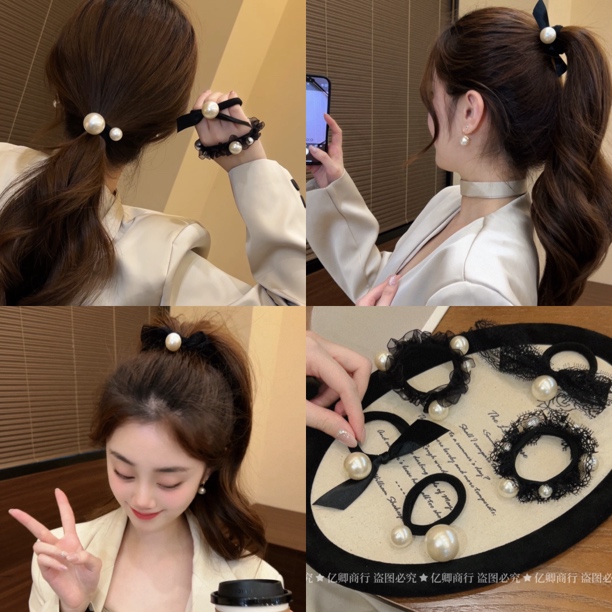 韩国东大门同款贝珠发圈高弹力轻奢气质小香风头绳名媛发绳