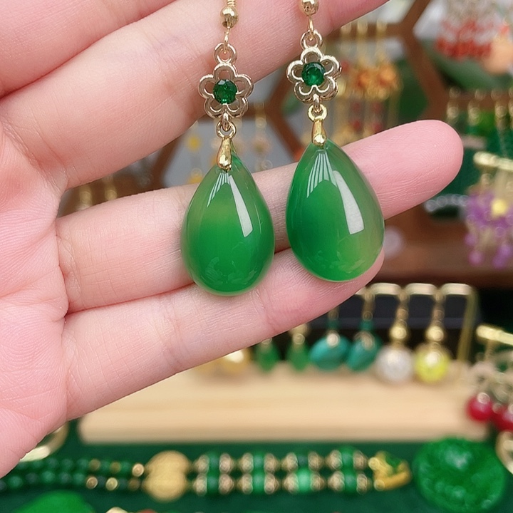 玛瑙/玉髓合金耳钉