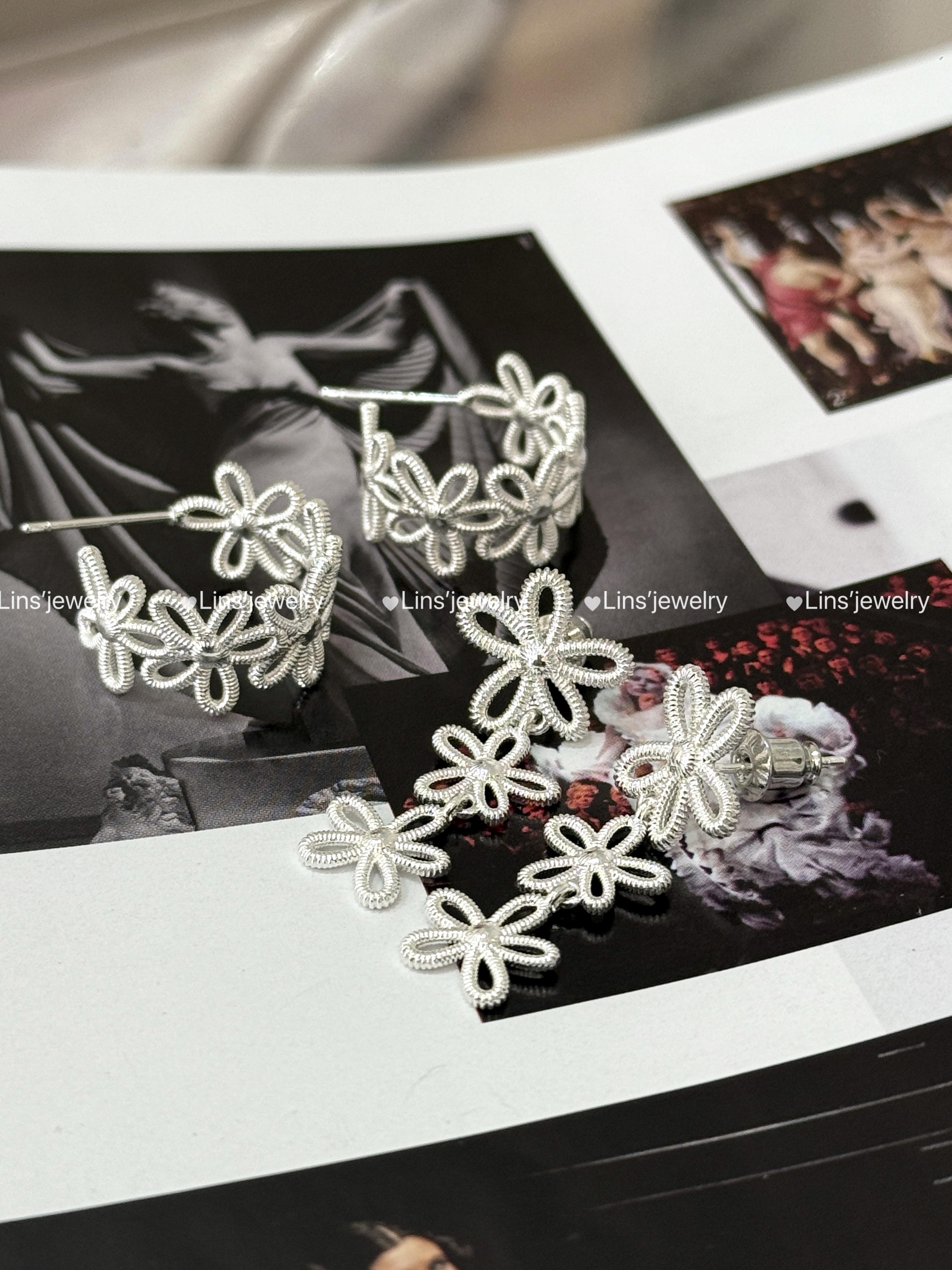 铜合金耳饰 温柔仙气镂空花花耳钉~素款气质小众