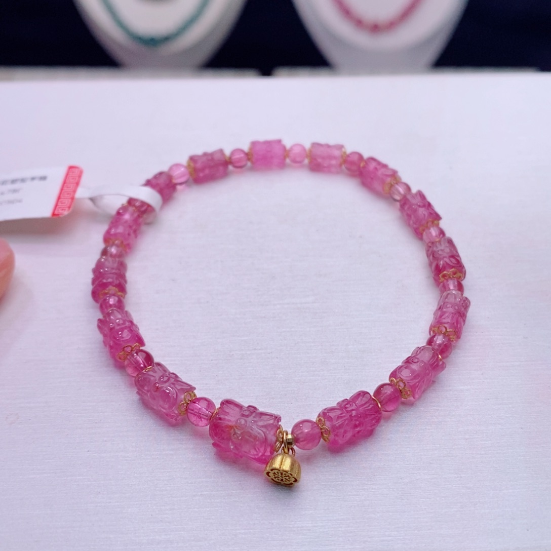 18K金镶嵌手链碧玺并蒂莲花手链yy