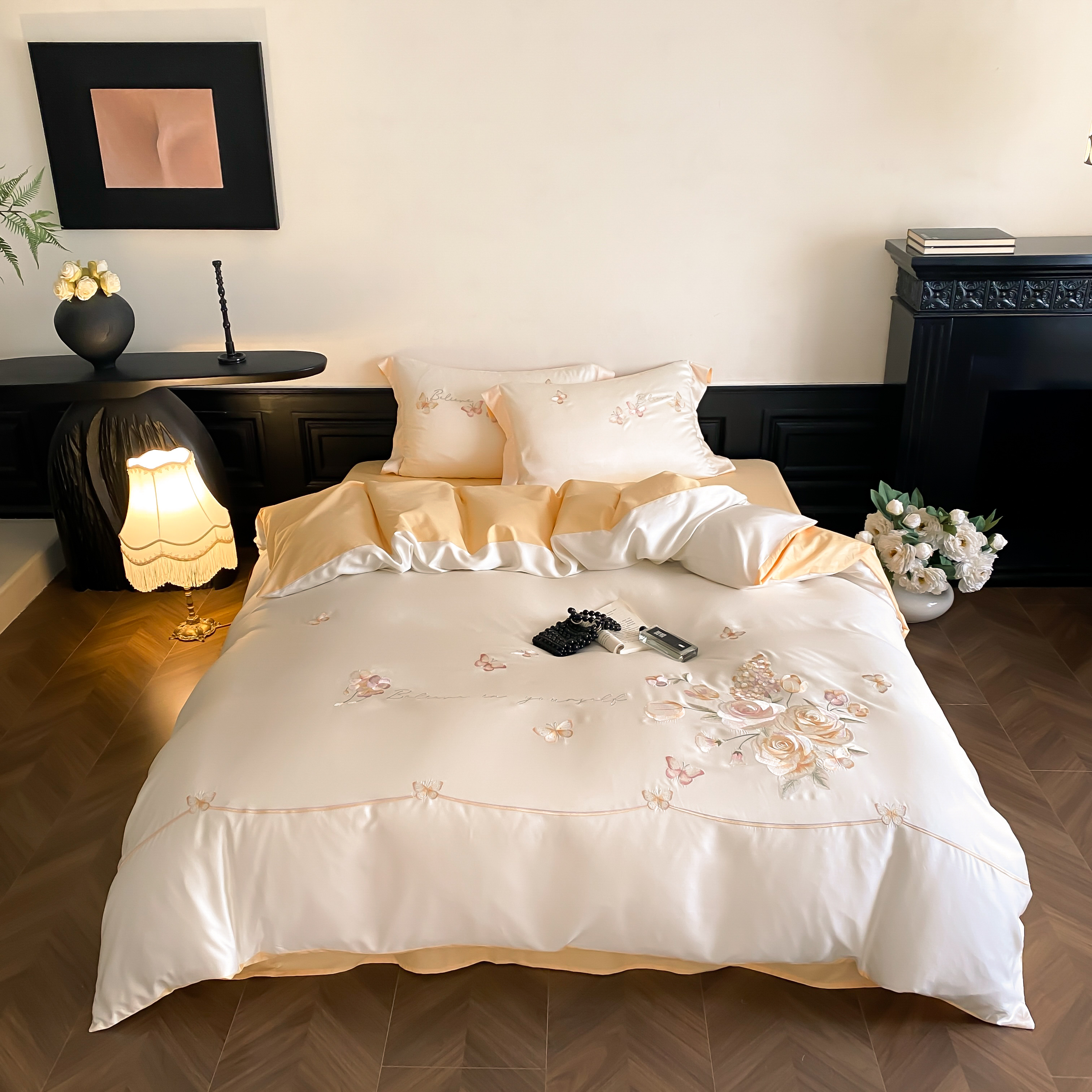 花蝶共舞-全棉高精密刺绣定制款四件套床品四件套网红款