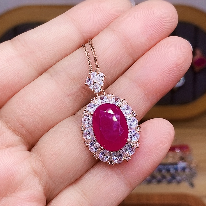 红宝石颈饰银S925镶嵌
