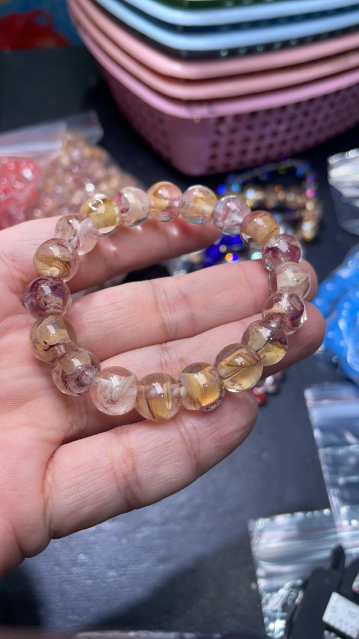 D 902 10 紫黄胶花幽灵手串