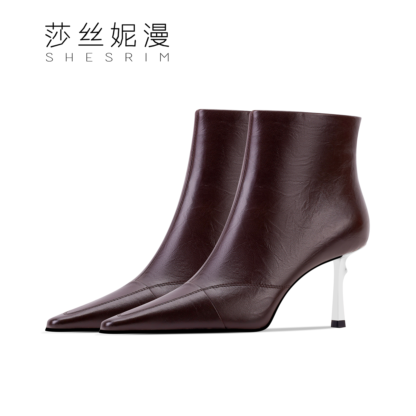 223-女尖头轻职风短靴法式方头瘦瘦靴高跟女靴时装靴