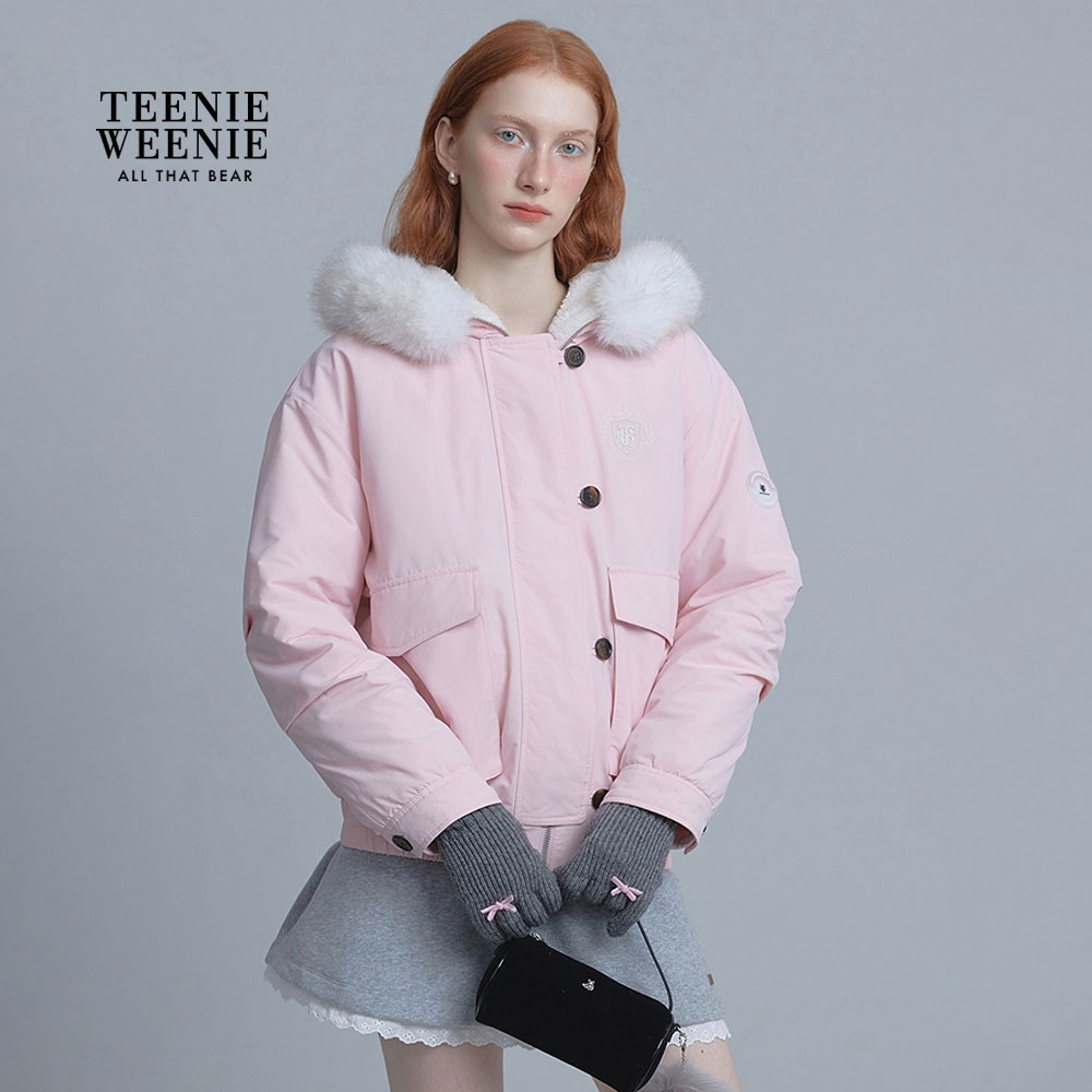 TeenieWeenie小熊女棉服25冬活力少女感毛领连帽外套TTJP254CC2B