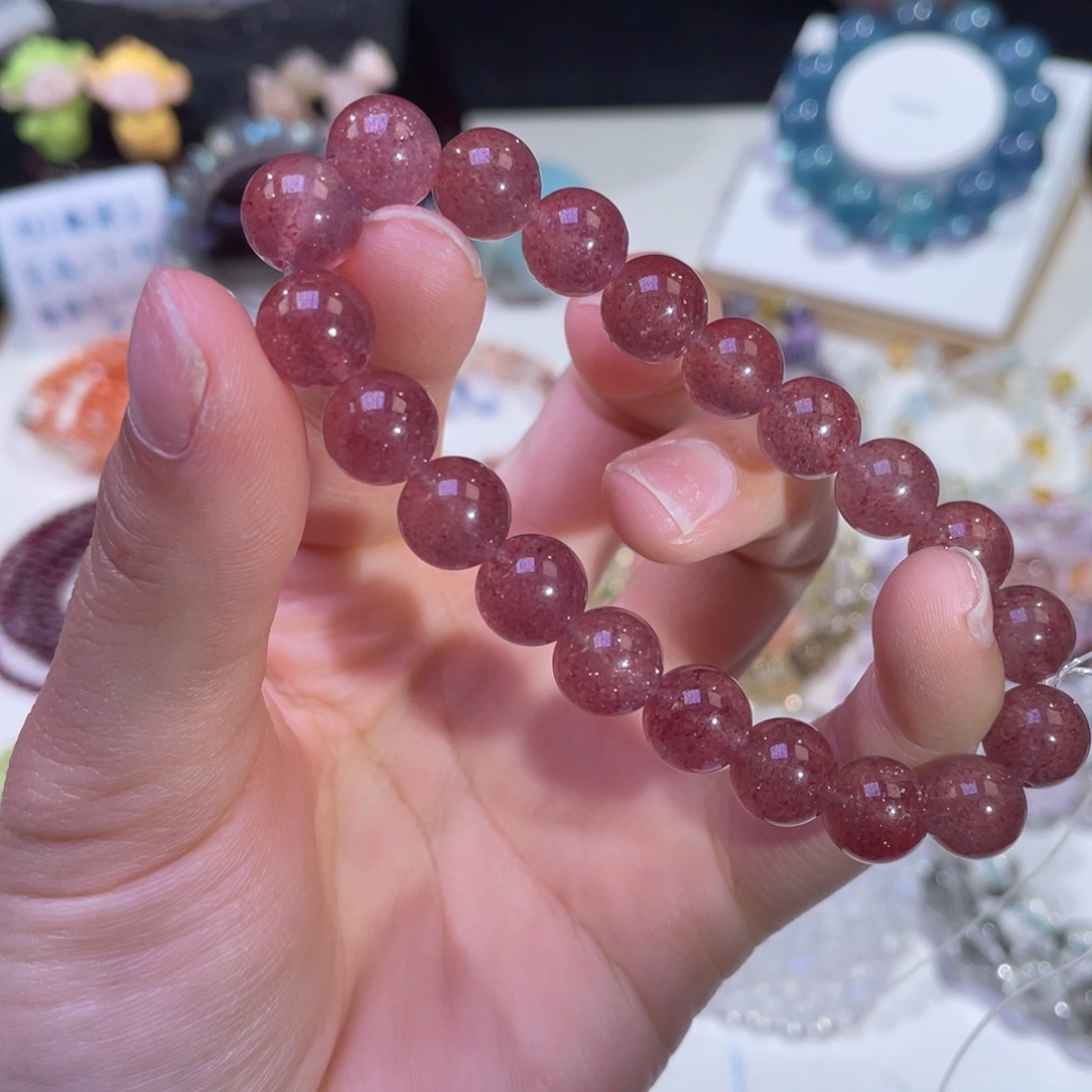 未镶嵌手链水晶蜜桃粉星光草莓晶9+