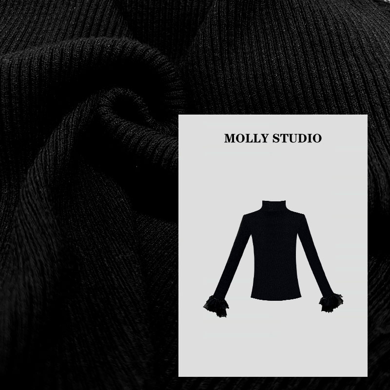 【摩登时尚】Molly时尚气质显瘦轻奢重工洋气打底黑色上衣 M2530020