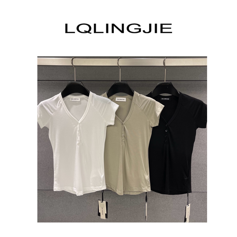 LQLINGJIE设计师款净版纯色短袖衬衣81605