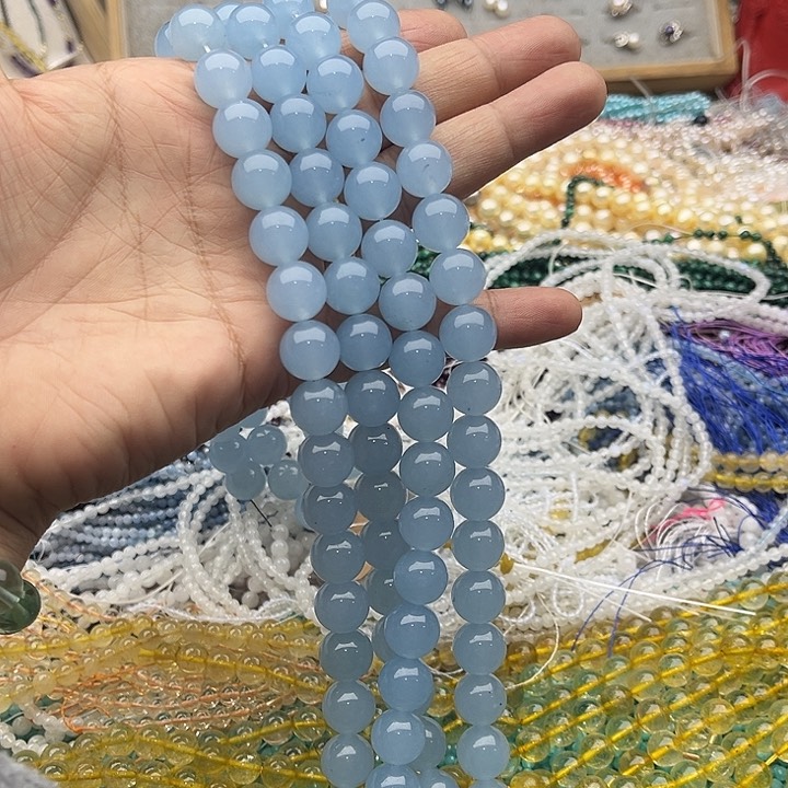 玛瑙/玉髓珠宝半成品未镶嵌一条12mm海蓝宝