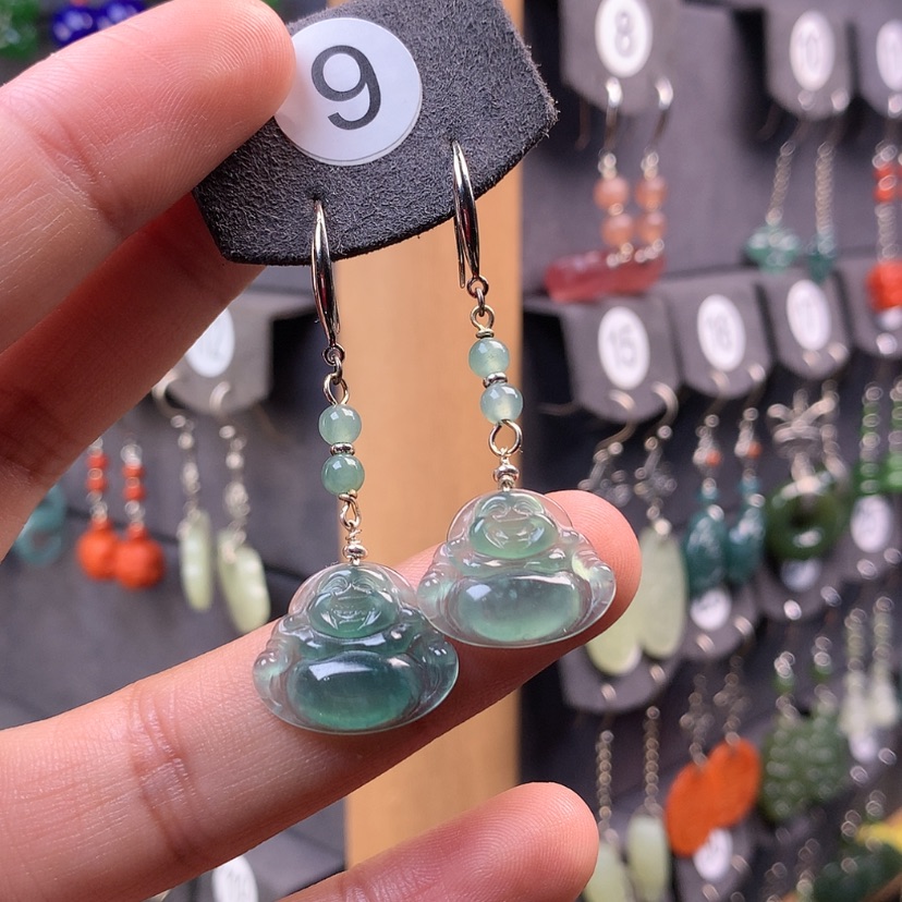 【闪购商品】翡翠耳饰银S925镶嵌菩***?