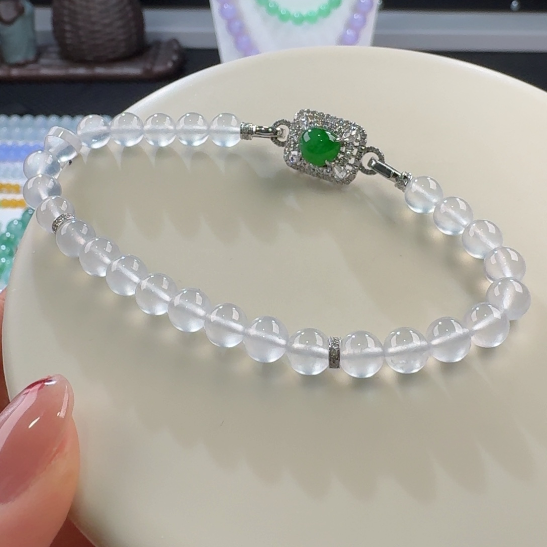 翡翠手链未镶嵌毕业款玻璃钢茅台白单圈