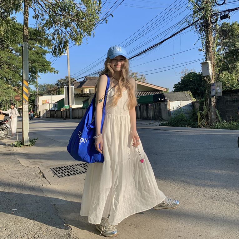 【亏米清苍】C-3650包包专属大码春季新款显瘦甜美淑女吊带连衣裙