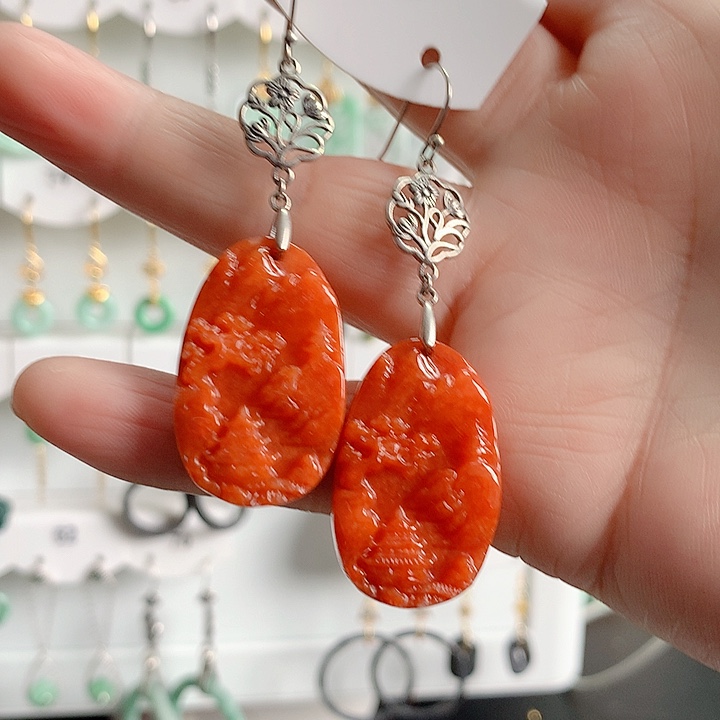 翡翠耳饰银S925镶嵌翡翠