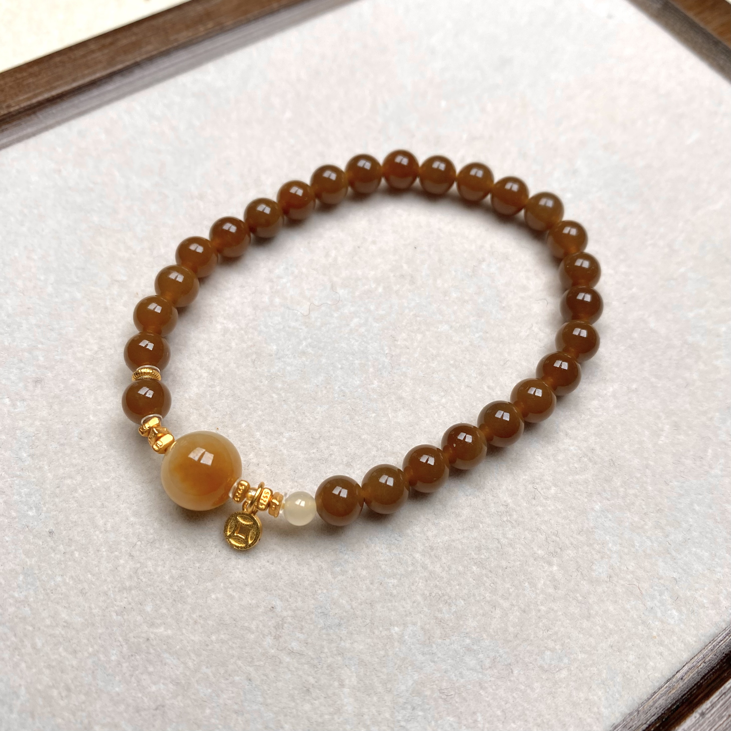 新品【知否】6m新疆且末糖玉单圈和田玉手串焦糖显白