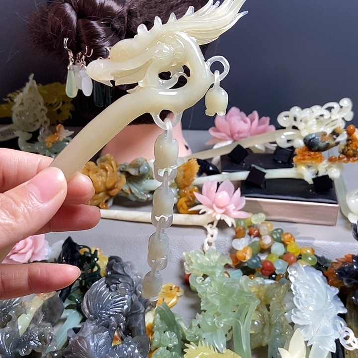 忘***草岫玉未镶嵌发簪发簪