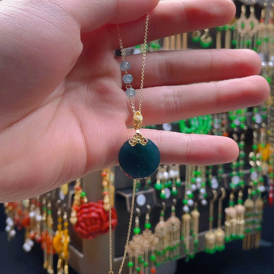 翡翠耳饰合金翡翠