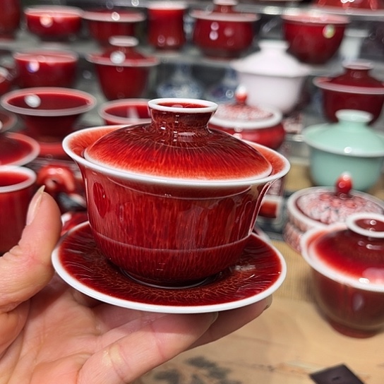 景德镇陶瓷红马坊盖碗