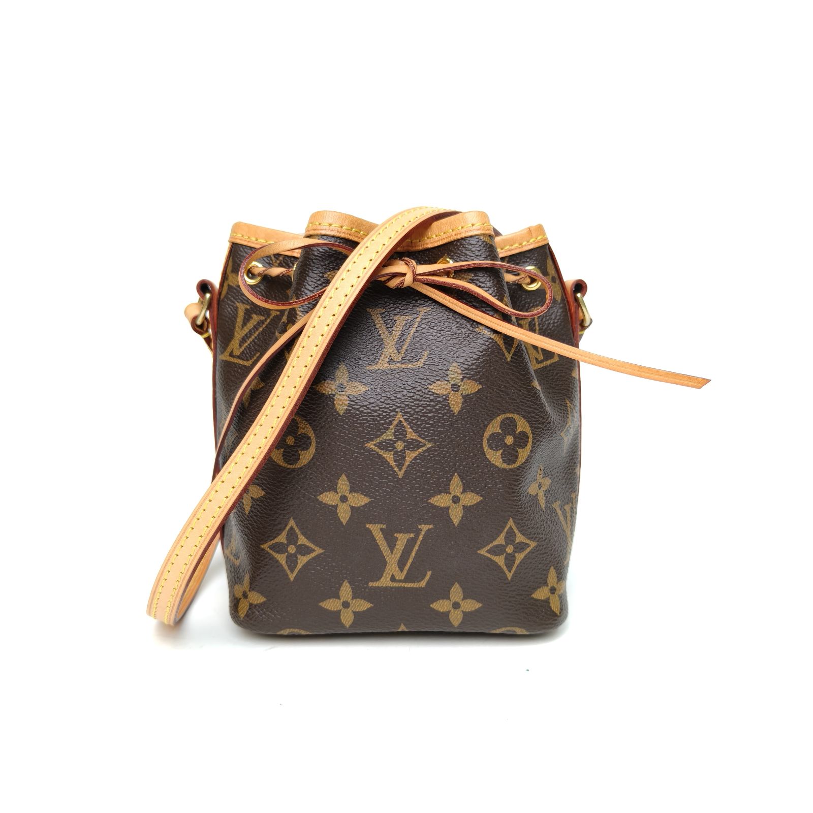 95新 LouisVuitton/路易威登 攀攀 水桶包 Nano 13 老花 PVC 金扣