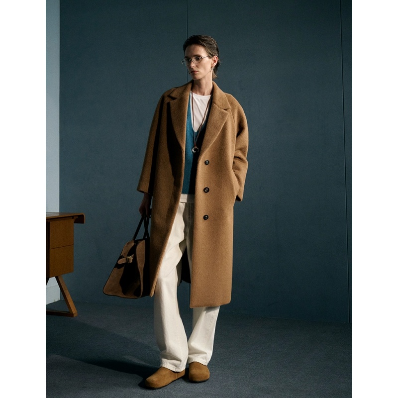 Ayuko｜意大利进口 嵿级羊驼毛美利奴初剪羊毛廓形毛呢大衣 4482