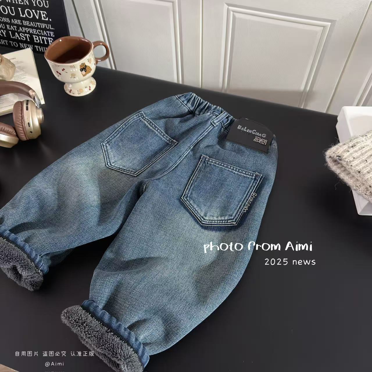 儿童加绒牛仔裤韩版软牛仔长裤男女宝秋冬款洋气百搭裤子加厚裤子